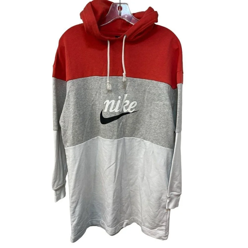 Nike Sportswear Varsity Hoodie Dress Logo White Gray Coral CJ3926 631 Small